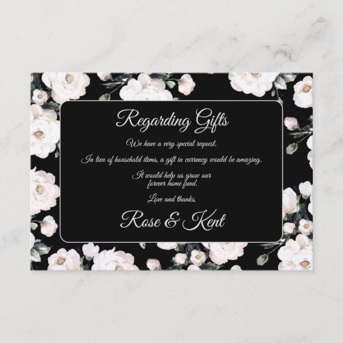 Elegant Black White Floral Pattern Wedding Enclosure Card