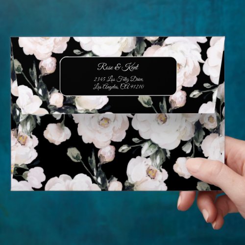 Elegant Black White Floral Pattern Wedding Envelope