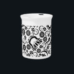 Elegant black white floral Pitcher<br><div class="desc">Elegant folk inspired pattern with flowers and leaves</div>