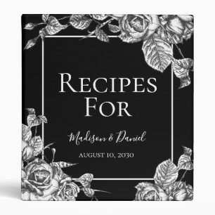 Elegant Black White Floral Recipe Binder