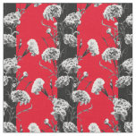 Elegant Black White Floral Stripes Carnation Red Fabric