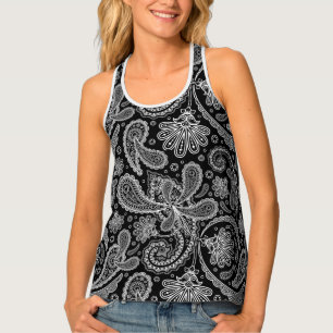 Elegant Black & White Floral Vintage Paisley Tank Top