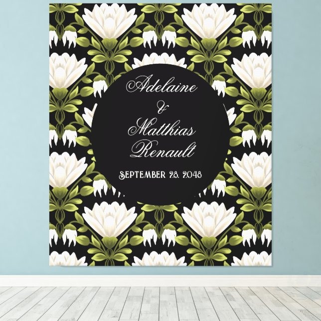 Elegant Black & White Floral Wedding: Calligraphy  Canvas Print (Insitu(Wood Floor))
