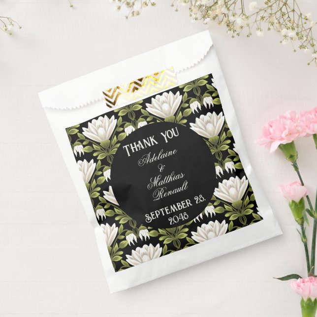 Elegant Black & White Floral Wedding: Calligraphy  Favor Bag (Sealed)