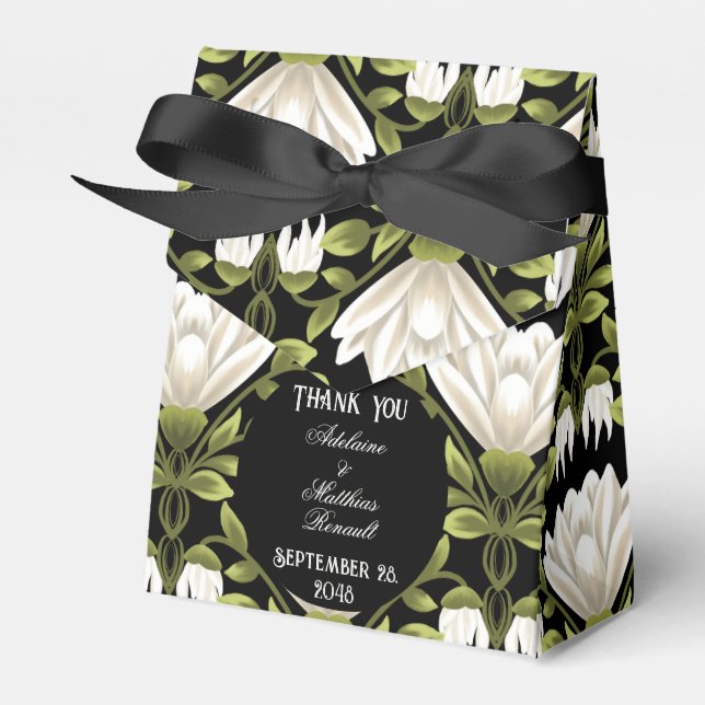 Elegant Black & White Floral Wedding: Calligraphy  Favor Boxes (Front Side)