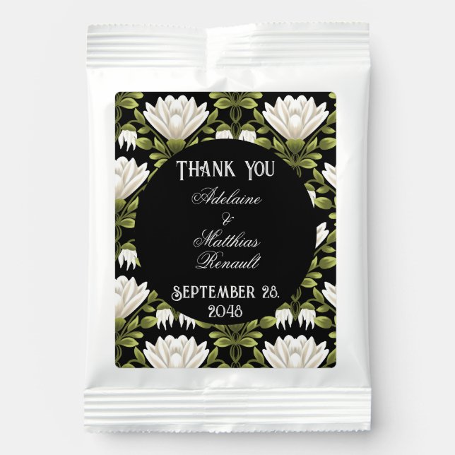Elegant Black & White Floral Wedding: Calligraphy  Lemonade Drink Mix (Front)