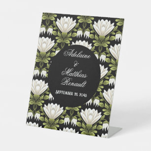 Elegant Black & White Floral Wedding: Calligraphy  Pedestal Sign