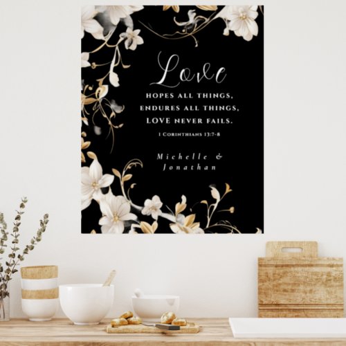 Elegant Black White Floral Wedding Christian Bible Poster