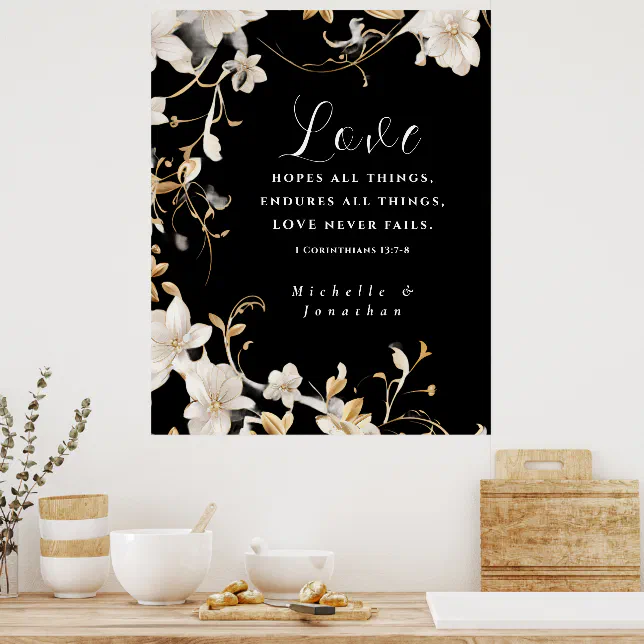 Elegant Black White Floral Wedding Christian Bible Poster | Zazzle