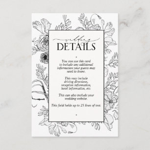 Elegant Black White Floral Wedding Details Enclosure Card