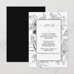 Elegant Black White Floral Wedding Details Enclosure Card