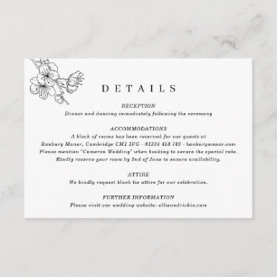 Elegant Black & White Floral Wedding  Enclosure Card