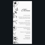 Elegant Black & White Floral Wedding Flat Menu<br><div class="desc">Floral black and white wedding menu.</div>
