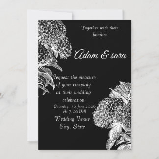 Elegant Black & White Floral Wedding Invitation