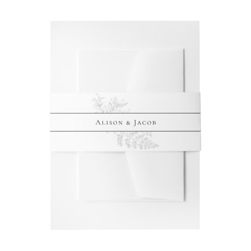 Elegant Black White Floral Wedding  Invitation Belly Band