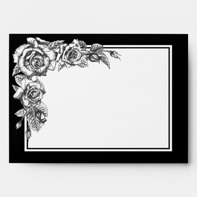 Elegant Black White Floral Wedding Invitation Enve Envelope (Front)