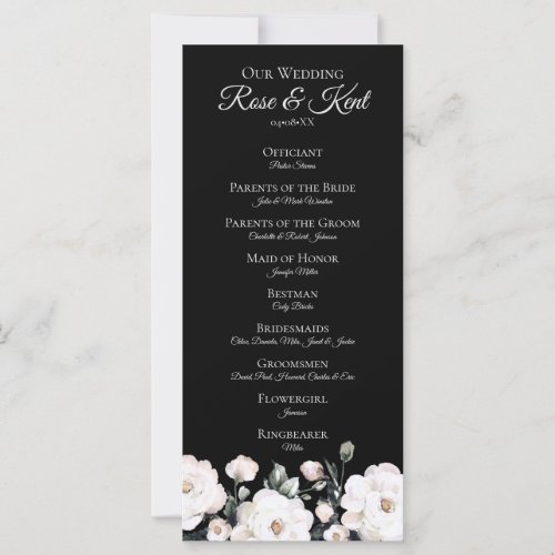 Elegant Black White Floral Wedding Program