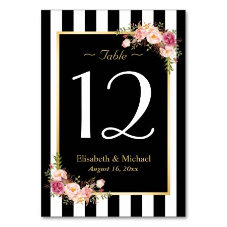Elegant Black White Floral Wedding Table Number