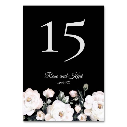 Elegant Black White Floral Wedding Table Number