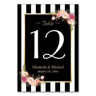 Elegant Black White Floral Wedding Table Number Card
