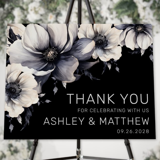 Elegant Black White Floral Wedding Thank You Foam Board (Elegant Black White Floral Wedding Thank You Foam Board)