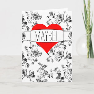 Elegant Black & White Floral with Bright Red Heart Holiday Card