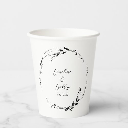 Elegant Black White Floral Wreath Wedding Custom Paper Cups