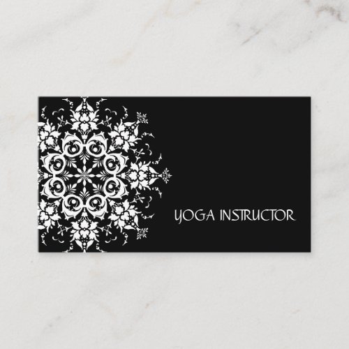 Elegant Black  white Flower Logo Yoga Business Card