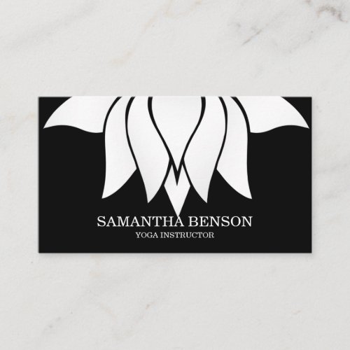 Elegant Black  white Flower Logo Yoga Business Card