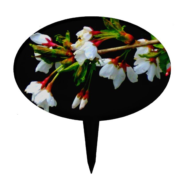Elegant Black White flowering white Blossom Cake Topper (Front)