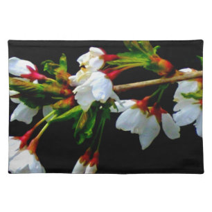 Elegant Black White flowering white Blossom Cloth Placemat