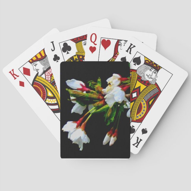Elegant Black White flowering white Blossom Poker Cards (Back)