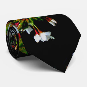 Elegant Black White flowering white Blossom Tie