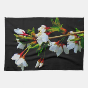 Elegant Black White flowering white Blossom Towel