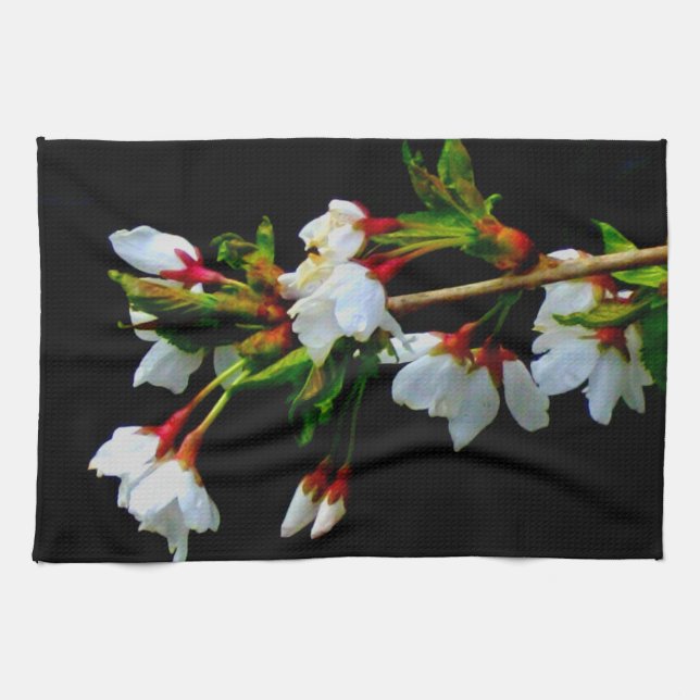 Elegant Black White flowering white Blossom Towel (Horizontal)