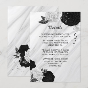 Elegant black white flowers details enclosure card