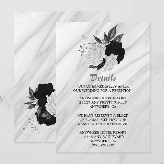 Elegant black white flowers details  enclosure card (Front/Back)