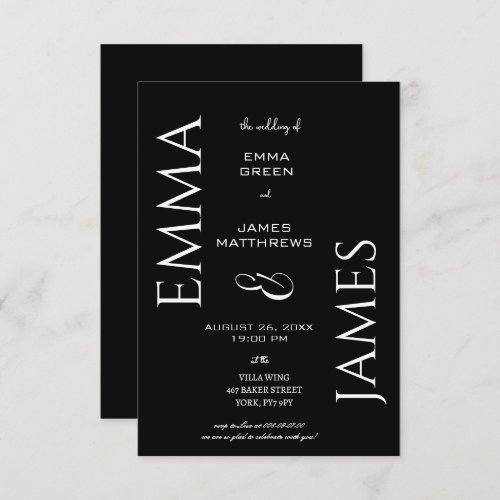 Elegant Black  White Font Bold Script Wedding Invitation