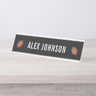 Elegant Black & White Football Team Coach Custom Desk Name Plate | Zazzle