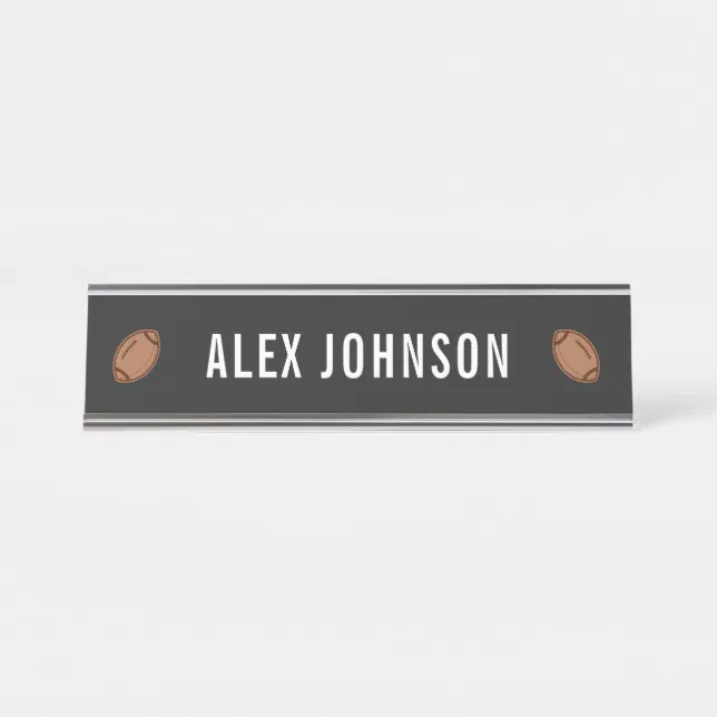 Elegant Black & White Football Team Coach Custom Desk Name Plate | Zazzle