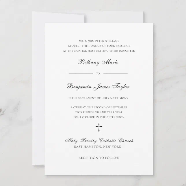 Elegant Black & White Formal Catholic Wedding Invitation | Zazzle