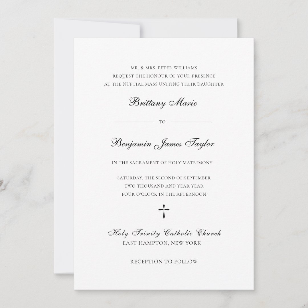 Elegant Black & White Formal Catholic Wedding Invitation | Zazzle