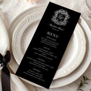 Elegant Black White Formal Monogram Crest Wedding Menu
