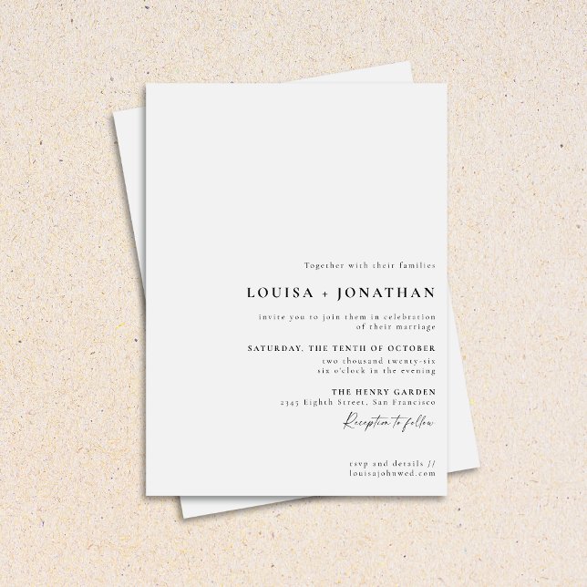 Elegant Black White Formal Script Minimal Wedding Invitation (Creator Uploaded)