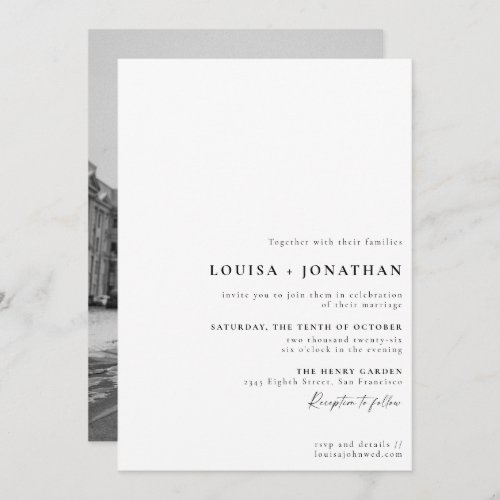 Elegant Black White Formal Script Photo Wedding Invitation