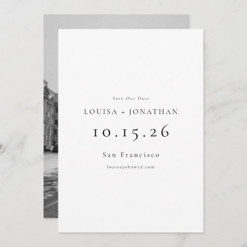 Elegant Black White Formal Simple Photo Wedding  Save The Date