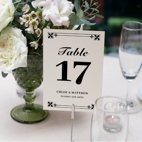 Elegant Black White Frame Names  Wedding Date Table Number