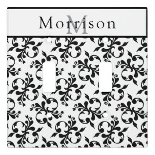 Elegant Black & White French Damask Pattern Light Switch Cover