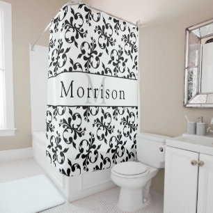 Elegant Black & White French Damask Pattern Shower Curtain