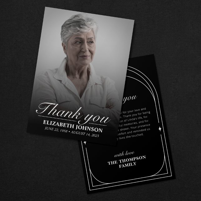 Elegant Black & White Funeral Photo Thank You Card (Creator Uploaded)